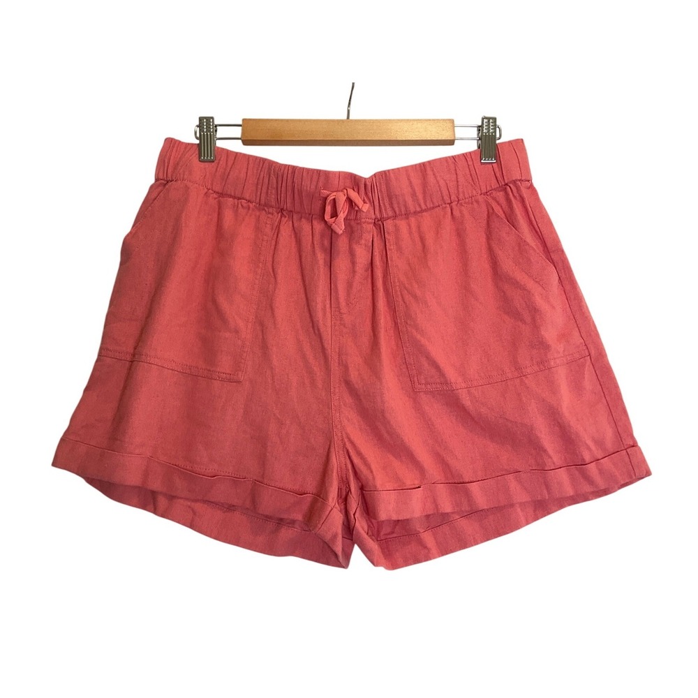 Velvet Heart Linen Blend Shorts Elastic Waist Drawstring Pockets Pink Coral XL